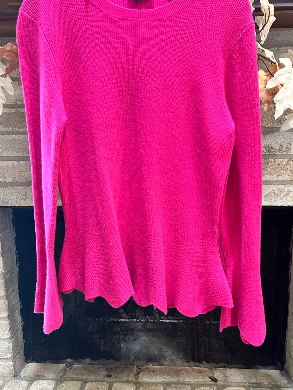Ted Baker Bright Pink Long Sleeve Peplum Knit Top EUC